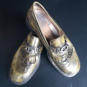 Vintage Olive Green Kiltie Fringe Men's Leather Loafers